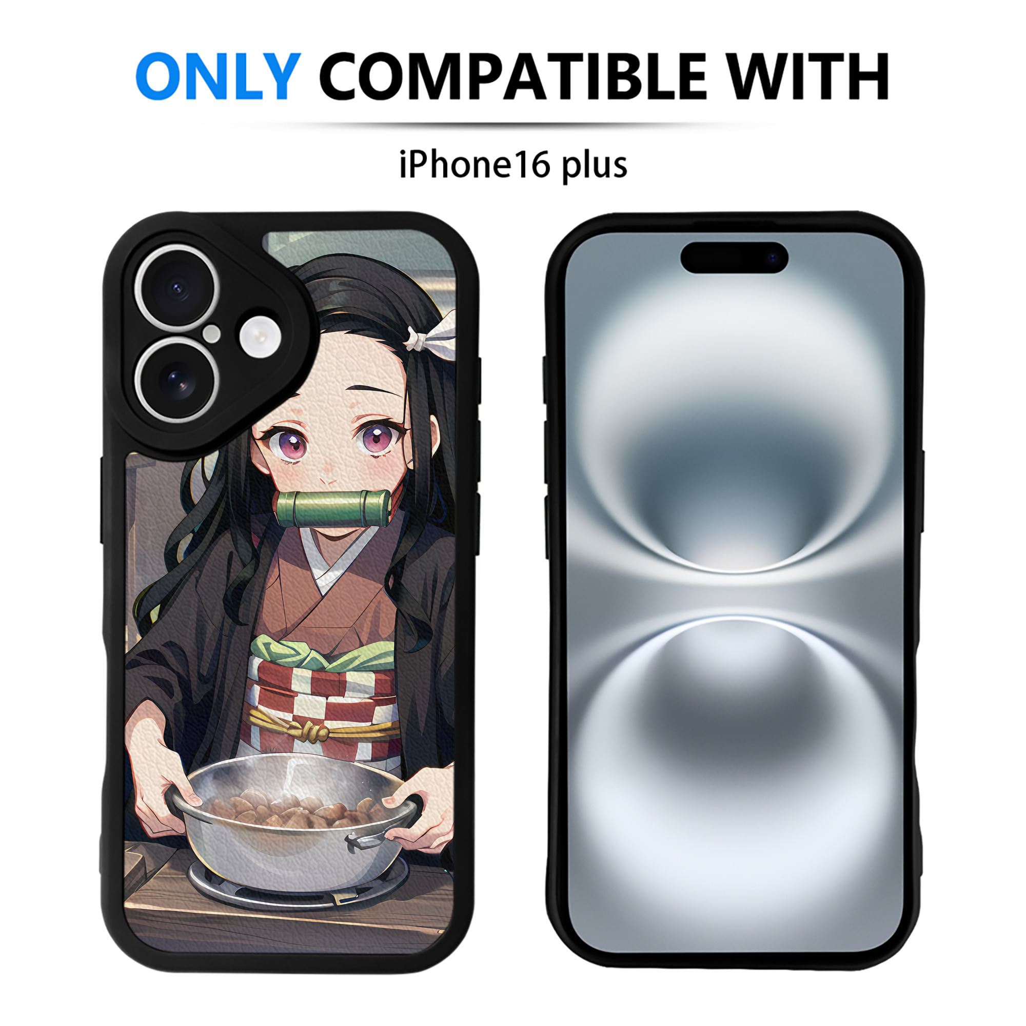 （画像用） 鬼滅の刃（きめつのやいば）竈門 禰󠄀豆子／かまど ねずこ Kamado Nezuko 【iPhone 16シリーズ対応】シリコンスマホケース（レザー調） 材質：シリコン